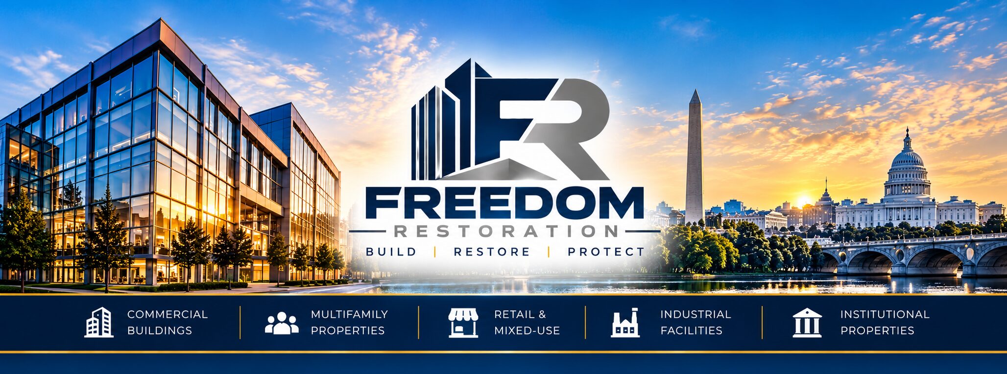 Freedom Restoration: Build, Restore, Protect. Serving commercial, multifamily, retail, industrial, and institutional properties across the DC area